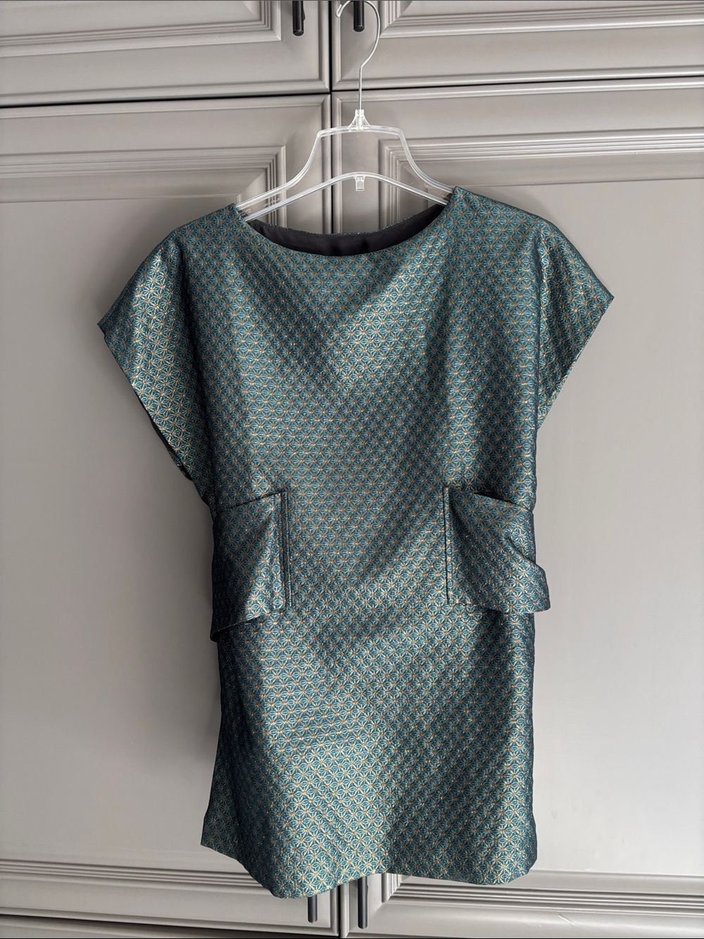 Etro Teal and Gold Patterned Short Sleeve Shift Top